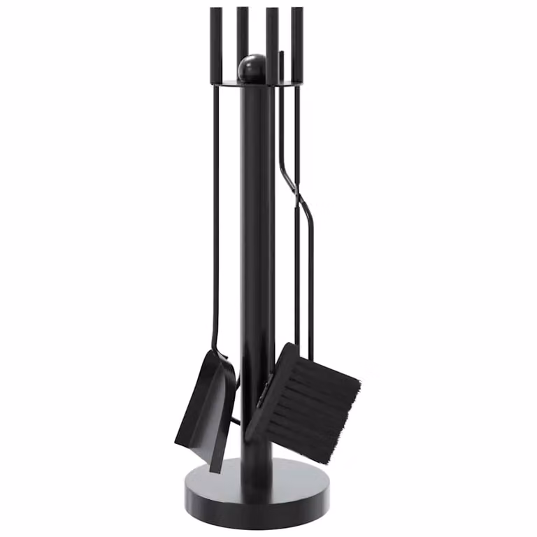 Juego de herramientas para chimenea de 5 piezas vidaXL en metal negro con estante, An/P/Al: 18 x 18 x 56 cm