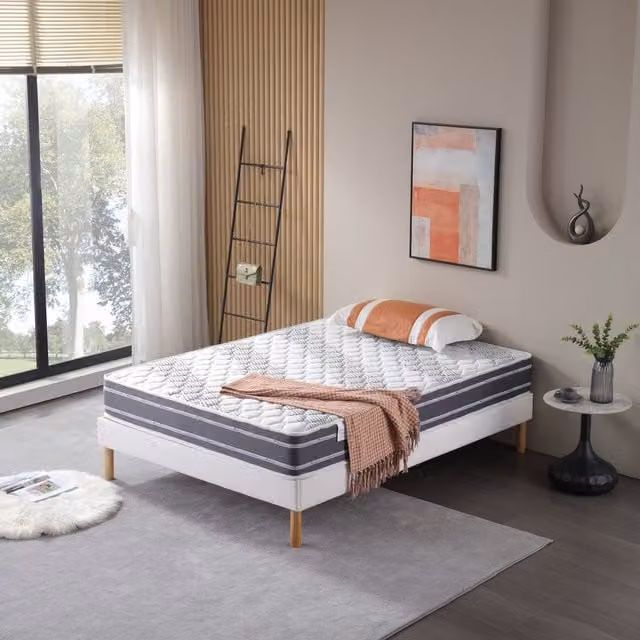 Colchón de tela de bambú natural NUITS D'OR con núcleo de látex, protector de colchón y almohada viscoelástica, muy firme e hipoalergénico, An/P/Al: 120 x 190 x 24 cm