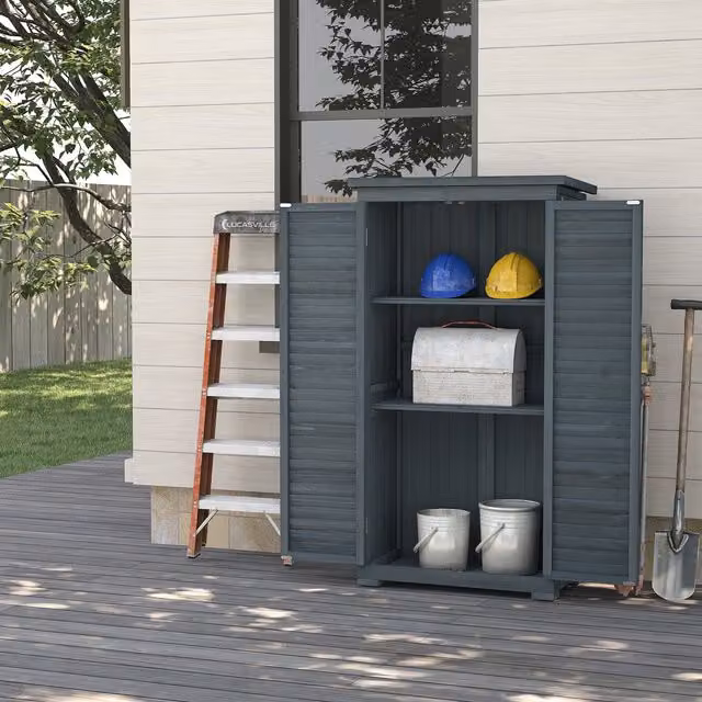 Cobertizo de madera Outsunny de estilo rústico en color gris, An/P/Al: 87 x 46,5 x 160 cm