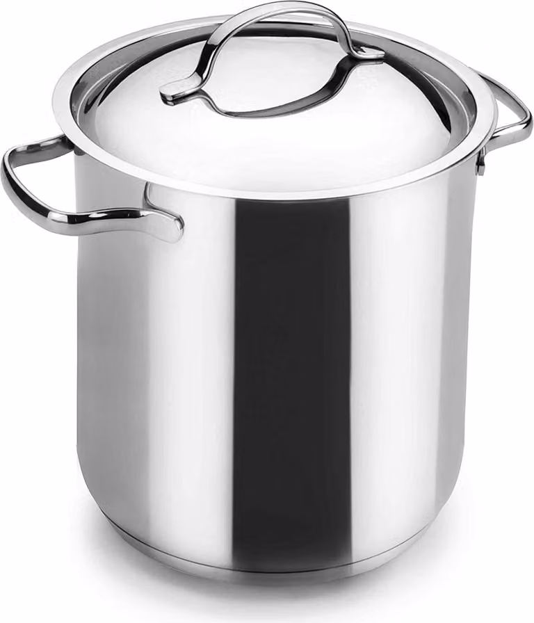 Olla para sopa Lacor Basic con tapa de cristal en acero inoxidable color plata, Diámetro: 28 cm