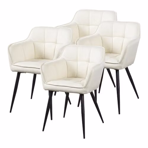 Conjunto de 4 sillas de comedor Birmingham en.casa con reposabrazos y patas de metal, color beige, Al x An x P: 81 x 57 x 53 cm
