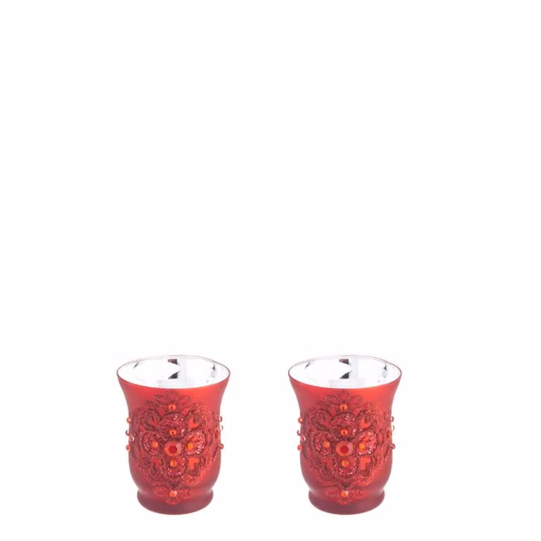 Portavelas decorativo de vidrio rojo Sia Deco para tealight, redondo y de estilo glamour, An/P/Al: 7,5 x 7,5 x 9,5 cm
