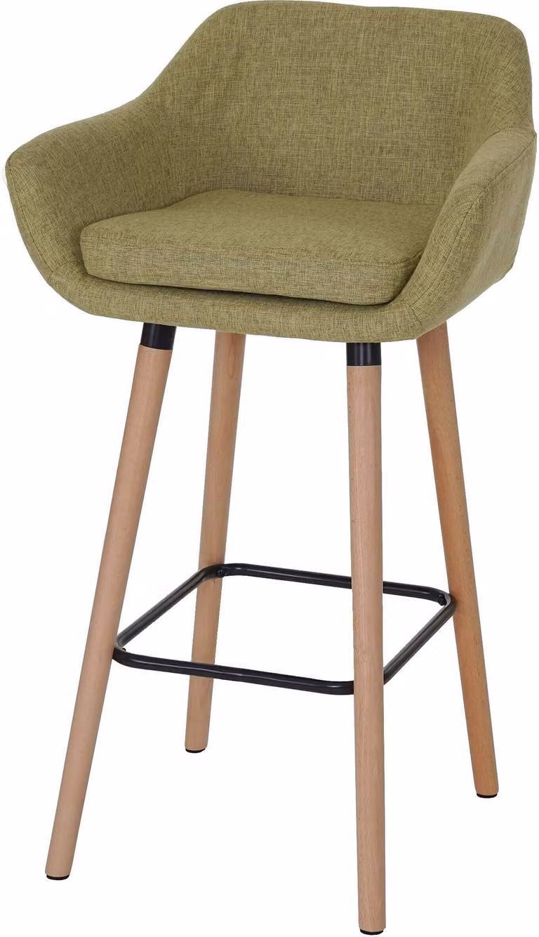 Taburete de bar Mendler Malmö T381 en tejido color verde con estructura de madera de haya y acabado mate