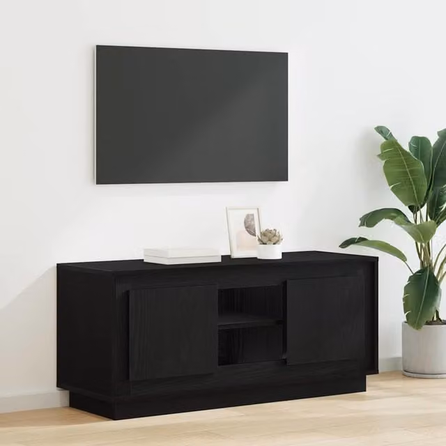 Mueble de TV Maison Exclusive en madera de roble y color negro con acabado mate, An/P/Al: 102 x 35 x 45 cm