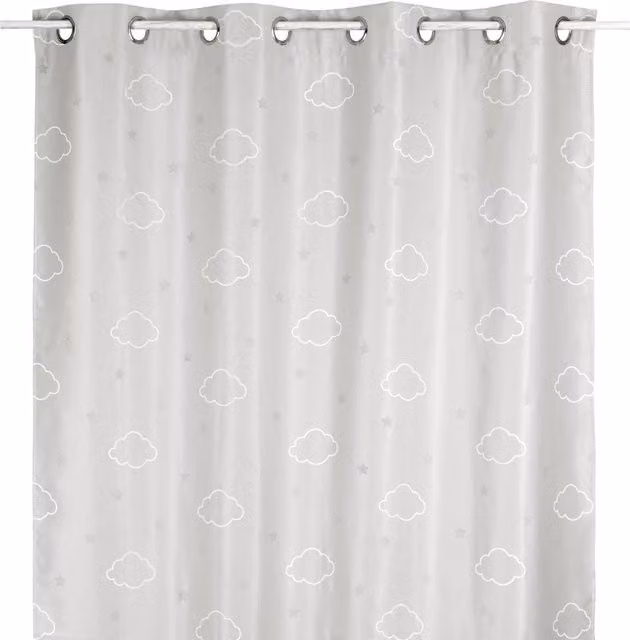 Cortina opaca para niños Atmosphera, diseño de nubes, color gris, An/Al: 140 x 250 cm