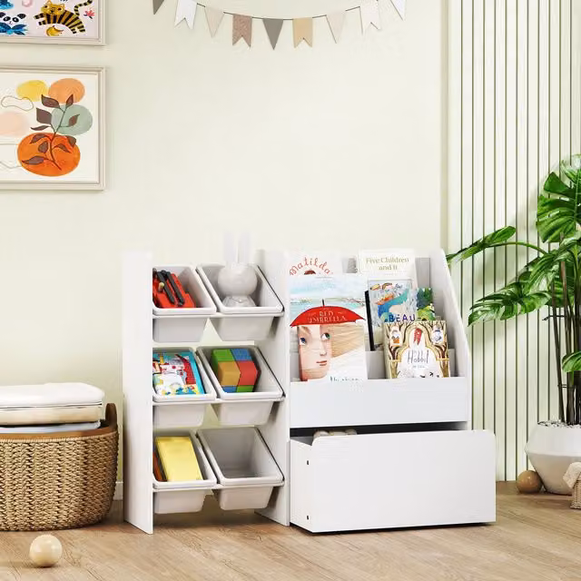 Mueble de almacenamiento infantil PZCC con 6 cajones extraíbles, baúl con ruedas y color blanco, An/P/Al: 100 x 30 x 80 cm