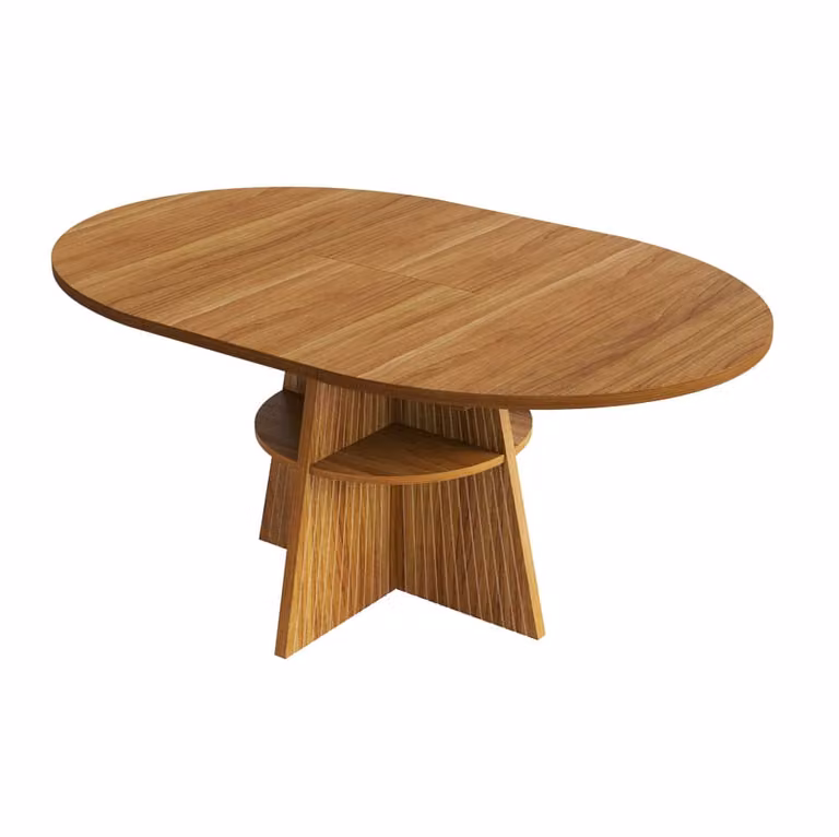 Mesa de comedor extensible OKWISH redonda de MDF en color marrón con columna central An/P/Al: 110 x 110 x 76 cm