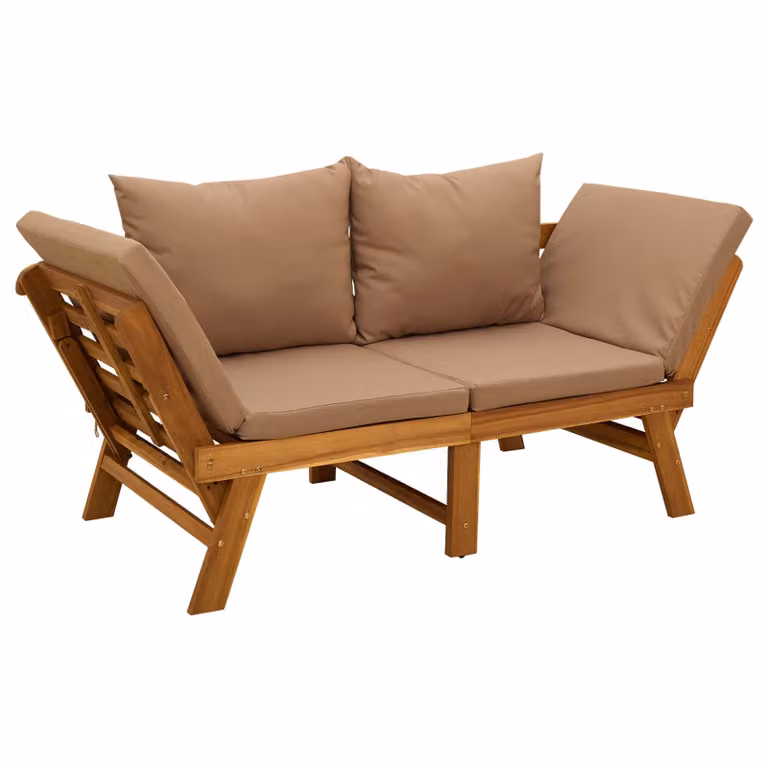 vidaXL Banco de jardín 3 en 1 de madera de acacia con cojines resistentes a la intemperie en marrón y gris, An/P/Al: 110 x 42 x 72 cm