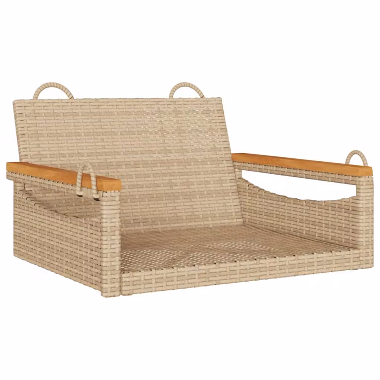 vidaXL Banco columpio de ratán sintético beige con cojines y reposabrazos An/P/Al: 63 x 40 x 62 cm