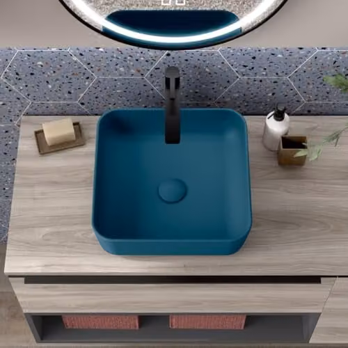 Lavabo sobre encimera cuadrado Blue Space de B Baño Total en mineral cast, color azul, An/P/Al: 37 x 37 x 12 cm
