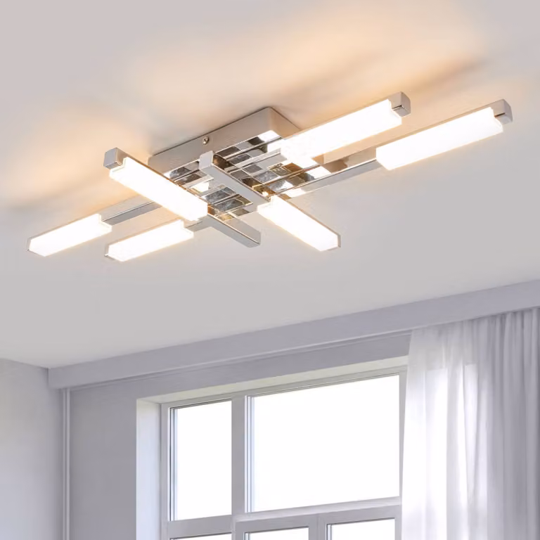 Lámpara de techo moderna Lindby en cromo, plata y blanco para cuarto de baño con tecnología LED e IP44