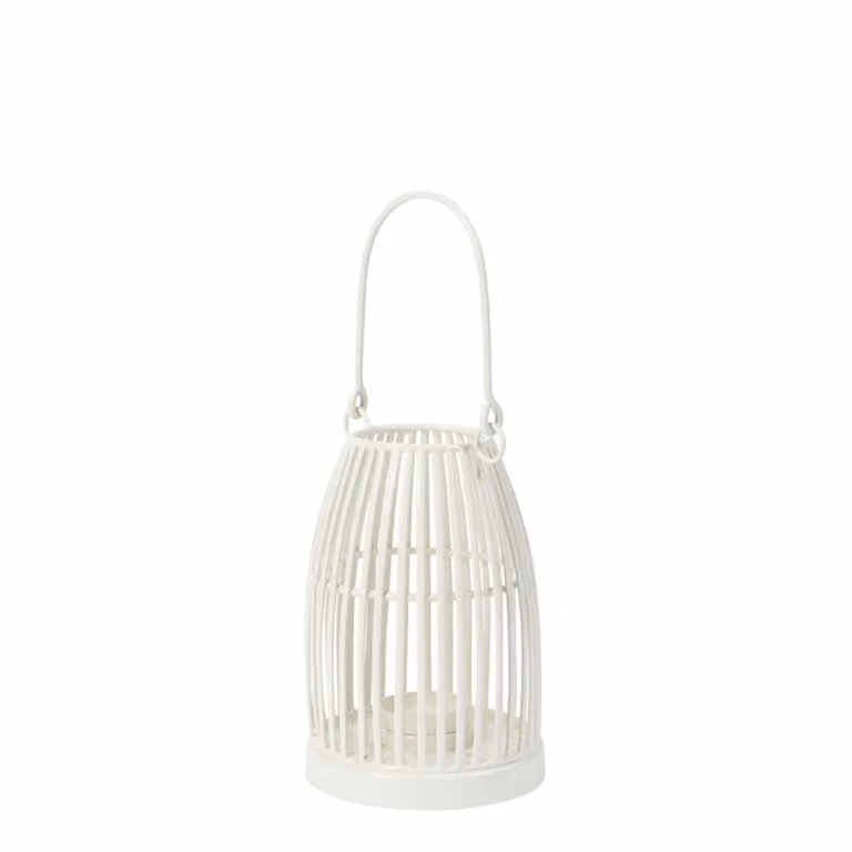 Portavelas decorativo colgante Sia Deco de metal blanco con diseño minimalista y forma redonda, Altura: 16 cm