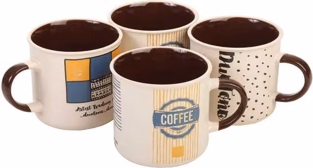 Set de 4 tazas de desayuno Wanderlust de cerámica multicolor en tonos marrón y beige de 370 cc