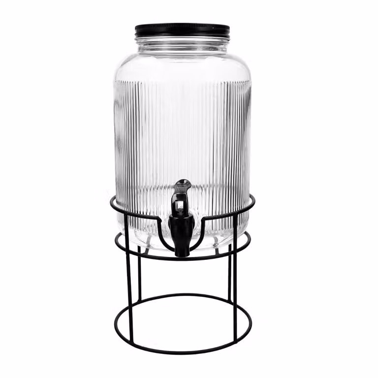 Dispensador de bebidas Maison Quid de vidrio transparente con estructura de acero inoxidable y capacidad de 4 l