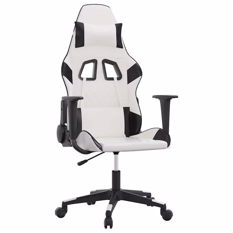 Silla gaming con masaje vidaXL en cuero sintético blanco y negro