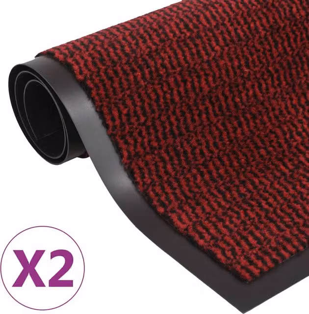 Set de 2 alfombras de entrada rectangulares de nudo Vidaxl en color rojo, lavables y antideslizantes, An: 90 cm, Al: 150 cm