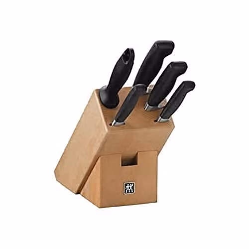 Juego de bloque de cuchillos Zwilling de 6 piezas en acero inoxidable con soporte beige y marrón
