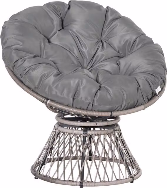 Sillón Papasan Outsunny de ratán sintético giratorio con cojín para exterior en color gris, An/P/Al: 87 x 97 x 86 cm