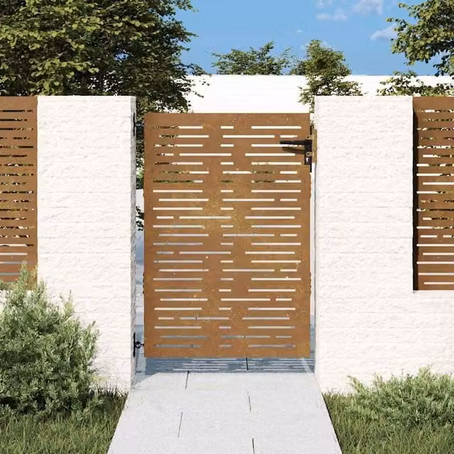 Puerta de jardín de acero de vidaxl con diseño cuadrado en color marrón, An/Al: 85 x 125 cm