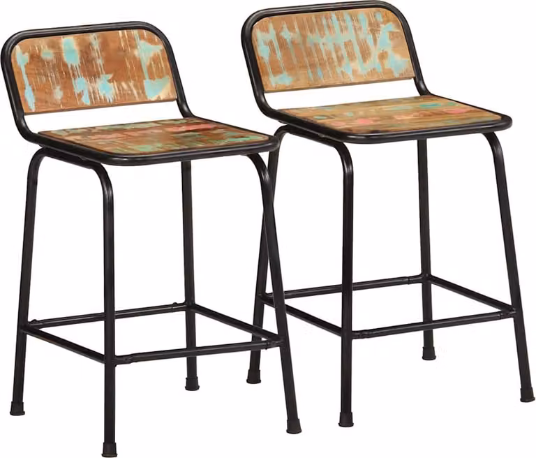 Set de 2 taburetes de barra Syfax en madera maciza reciclada y metal color marrón, An/P/Al: 46 x 35,5 x 70 cm