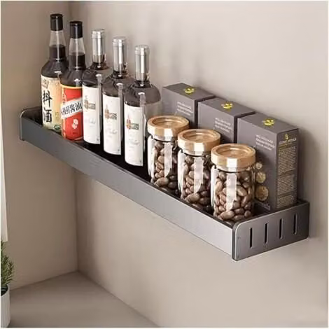 Estante de metal para especias ULISEM de pared, color negro mate, An/P/Al: 40 x 13,8 x 5,5 cm