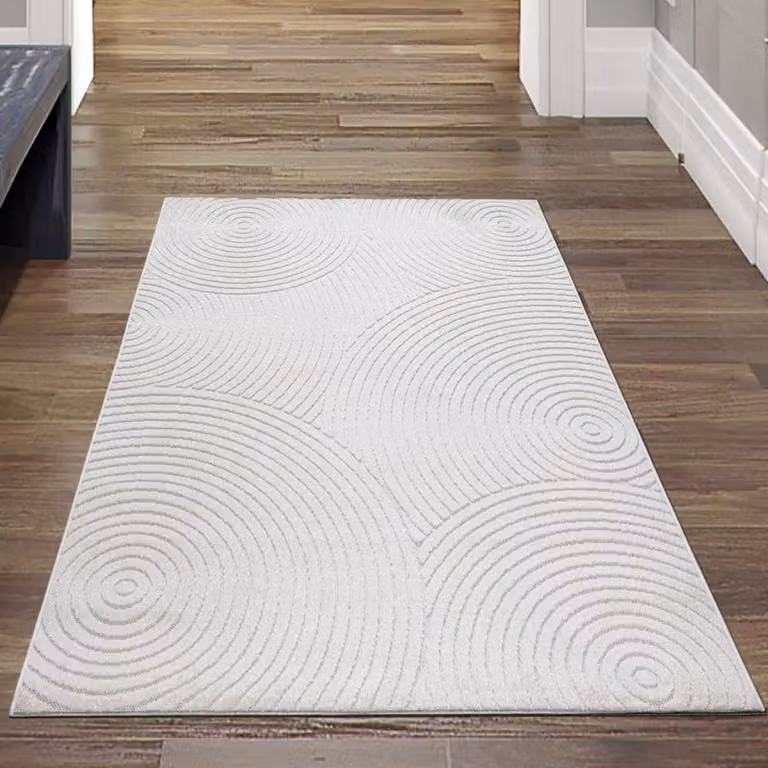 Alfombra de exterior Teppich-Traum con diseño boho y puntos en color beige y blanco, resistente a la intemperie y fácil de limpiar, An/P: 80 x 250 cm