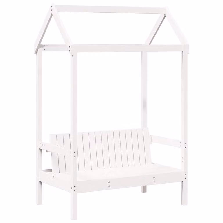 vidaXL Banco con techo de madera maciza de pino en color blanco estilo rústico An/P/Al: 117,5 x 70 x 176,5 cm