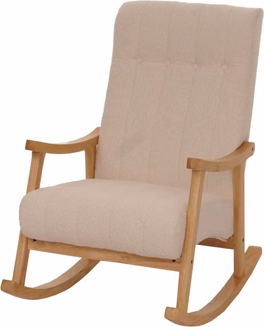 Mecedora relax Mendler HWC-K10 con estructura de madera de álamo y tapizado en tejido bouclé beige
