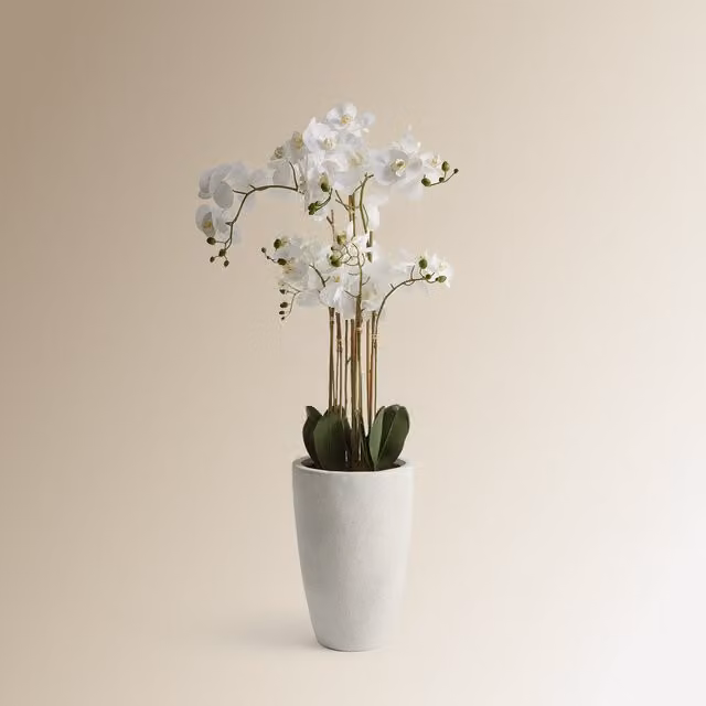 Orquídea artificial blanca con maceta alta de El Corte Inglés