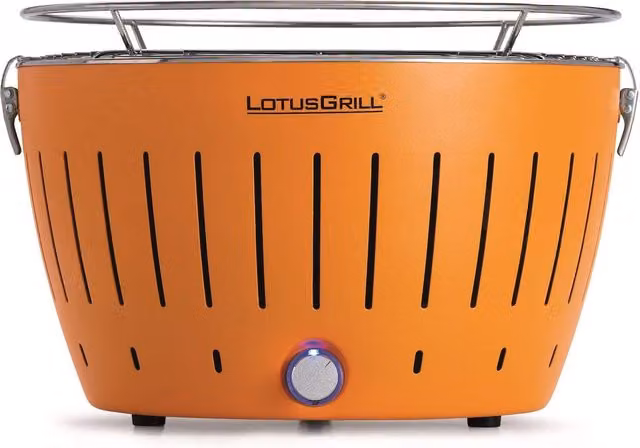 Parrilla de barbacoa portátil Lotus Grill de acero inoxidable color naranja para mesa