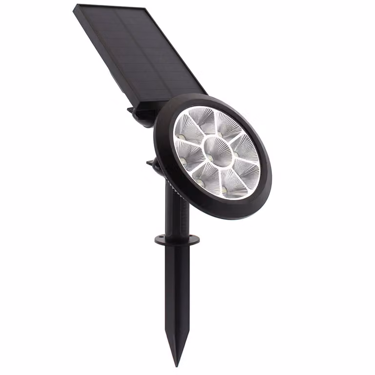 Foco de jardín solar LEDBOX multicolor RGBW con sensor crepuscular y acabado negro