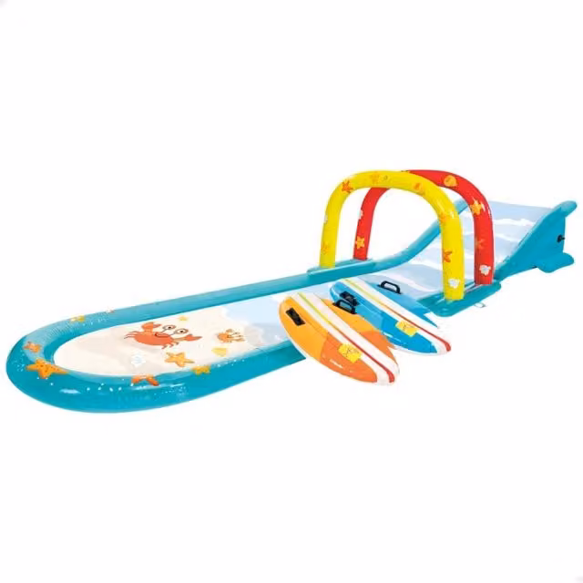 Pista deslizante de agua Intex con rociador, tobogán y tablas de surf multicolor