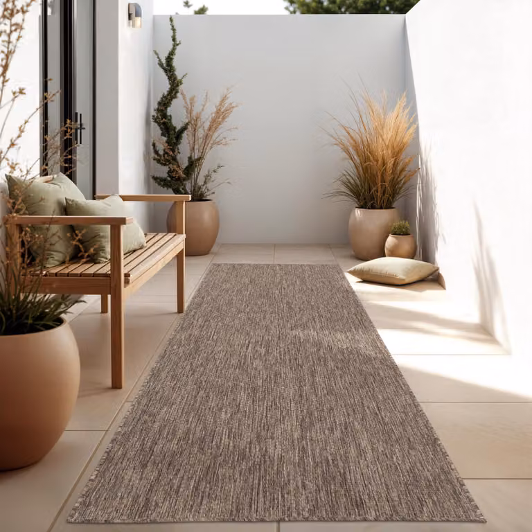 Alfombra Paco Home de tejido plano para interior y exterior, diseño moderno y monocolor jaspeado, An/P: 80 x 250 cm, Color: Taupe