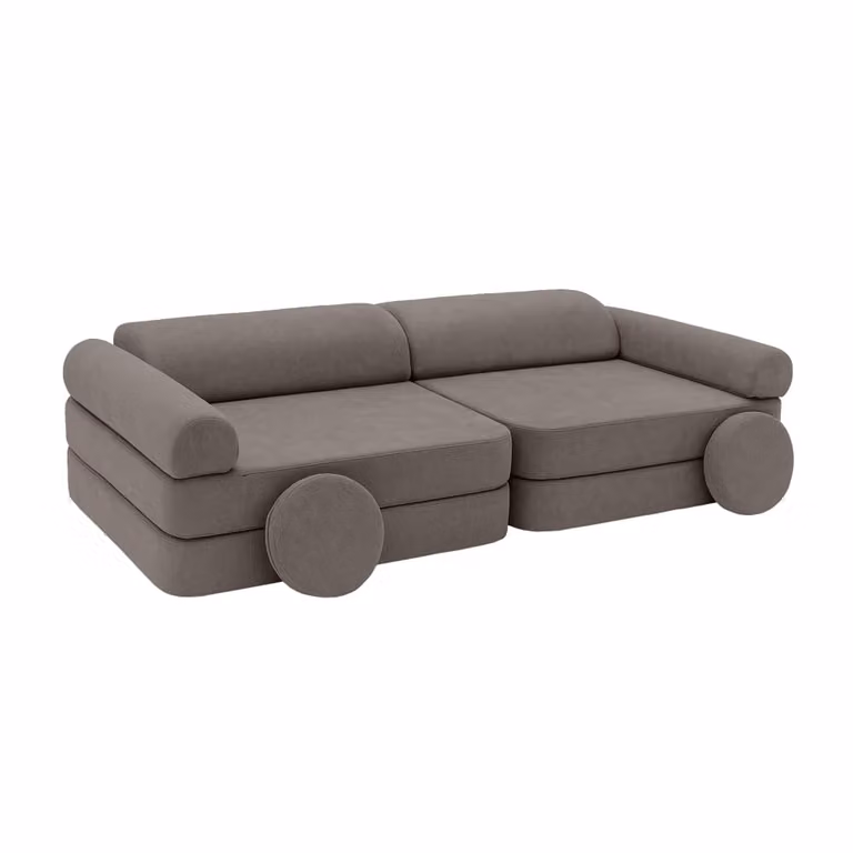 Sofá modular infantil de espuma Bees & Blooms en color marrón y gris con fundas extraíbles