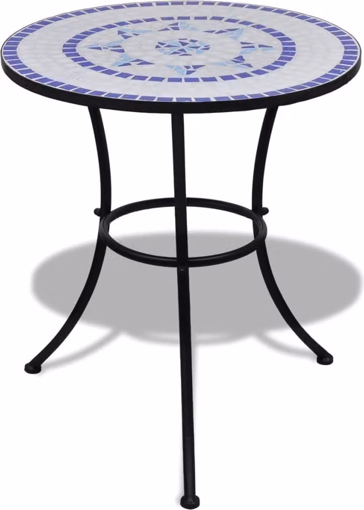 Mesa de bistro Syfax para terraza y jardín con mosaico geométrico en azul y blanco, An/P/Al: 60 x 60 x 70 cm
