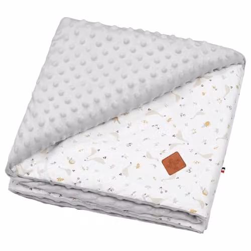 Manta infantil reversible de minky Sevira Kids con diseño floral en colores morado, verde, gris y blanco