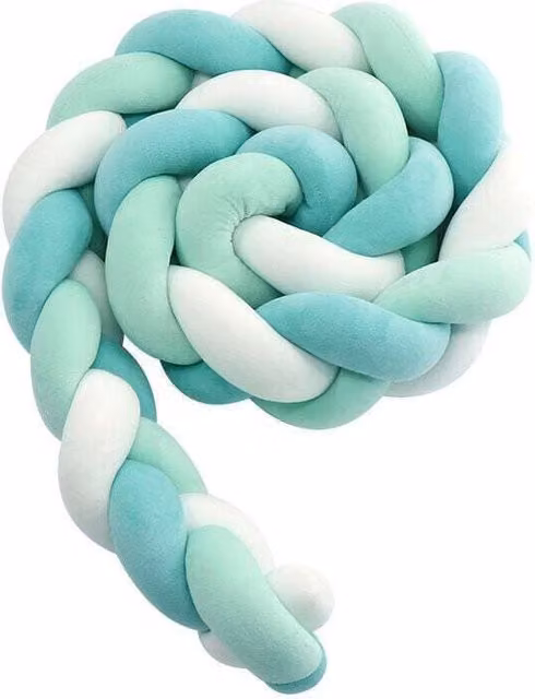 Parachoques de cuna ODIPIE con 3 cojines trenzados de felpa para bebé en blanco y multicolor