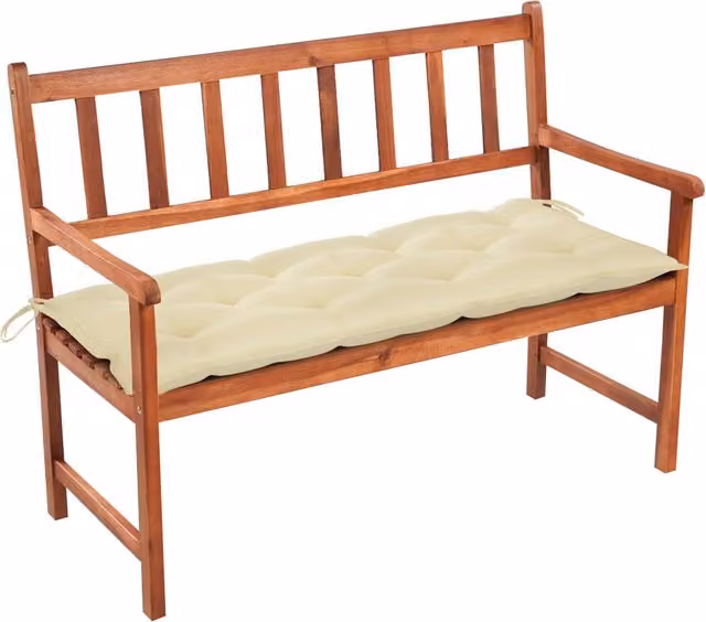 Banco de jardín de madera de acacia SYFAX con cojines beige y marrón