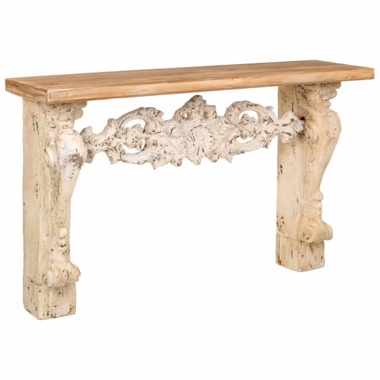 Recibidor Wanderlust Deco de madera y MDF con diseño floral clásico en color beige o blanco, An/P/Al: 146 x 32 x 90 cm