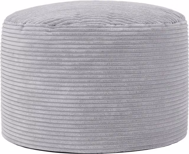 Puf reposapiés redondo Icon en pana gris claro con funda extraíble, Diámetro: 55 cm
