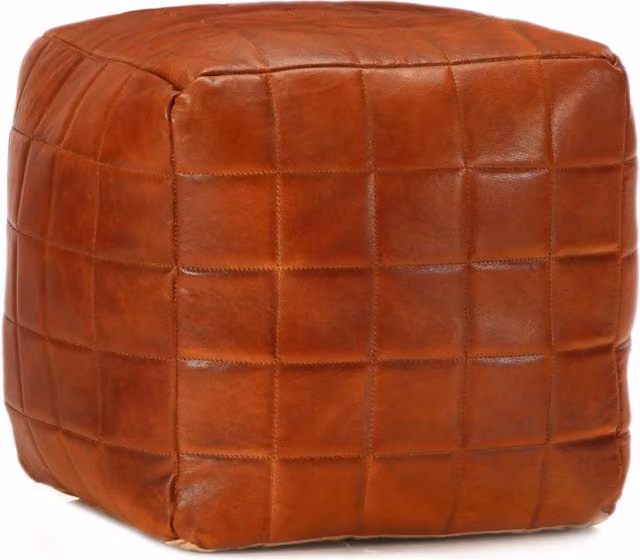 Puf de cuero auténtico SYFAX marrón en forma de cubo An/P/Al: 40 x 40 x 40 cm