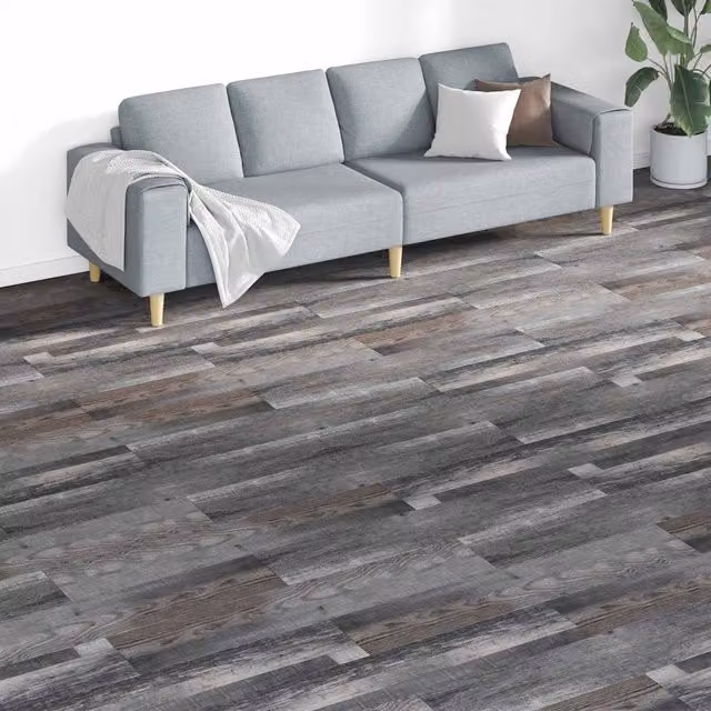 Tableros de suelo autoadhesivos vidaXL con efecto madera de color gris, 18 unidades, 5,26 m²