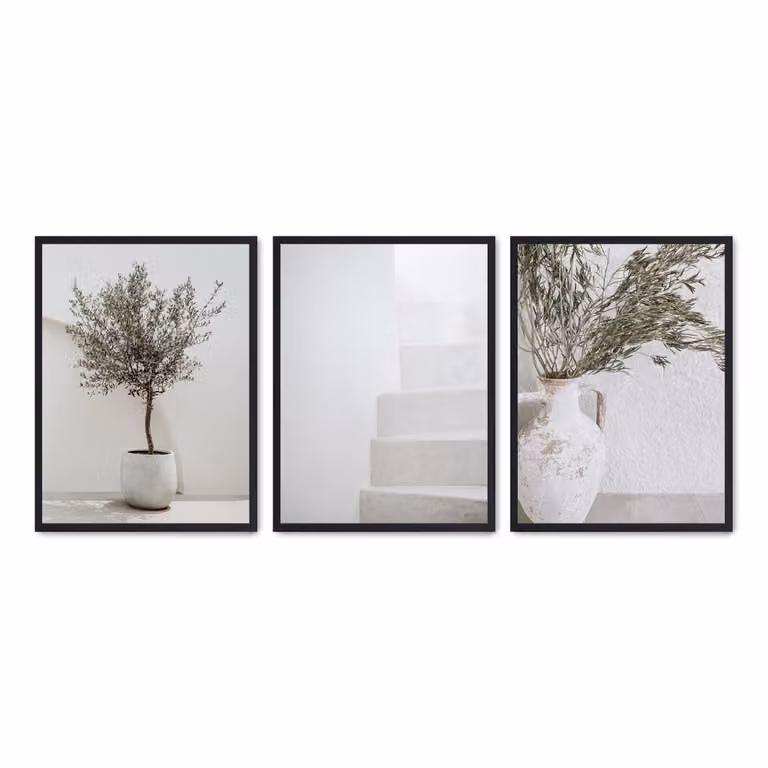 Set de 3 pósteres de fotografía de Poster Lab en multicolor y blanco con marco de madera negro, An/P/Al: 50 x 50 x 70 cm
