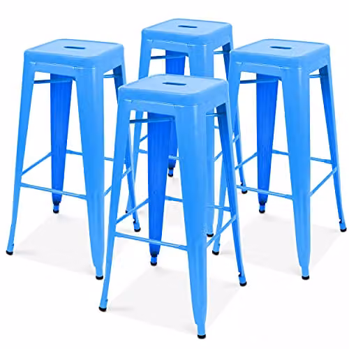 Juego de 4 taburetes de bar Oviala de metal apilables en azul mate