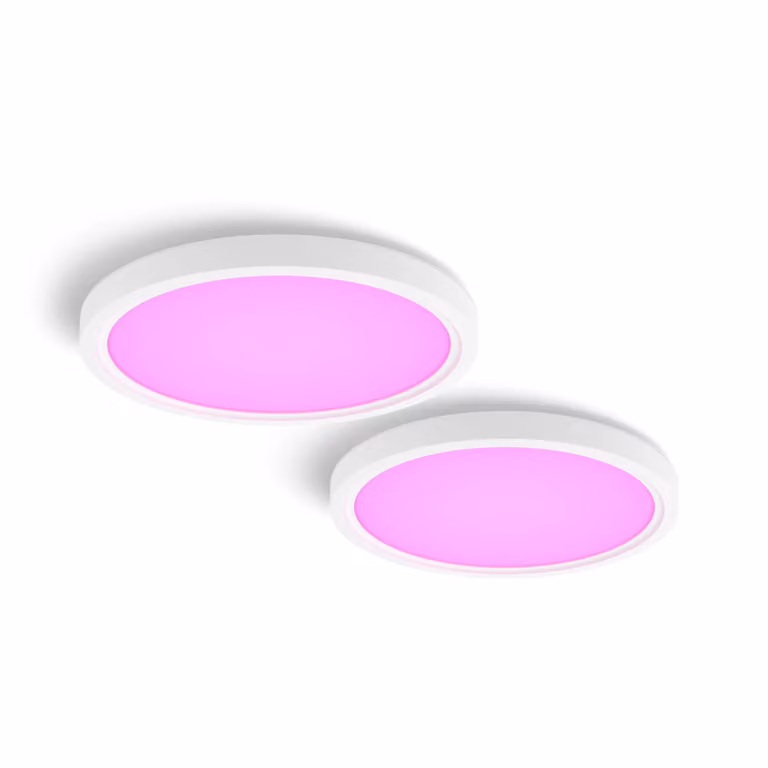 Pack de 2 Philips Hue Devote Paneles LED Conectados Redondos de 30 cm, Blanco, 16,6W, 2000 Lúmenes, Regulables con RGB y Bluetooth
