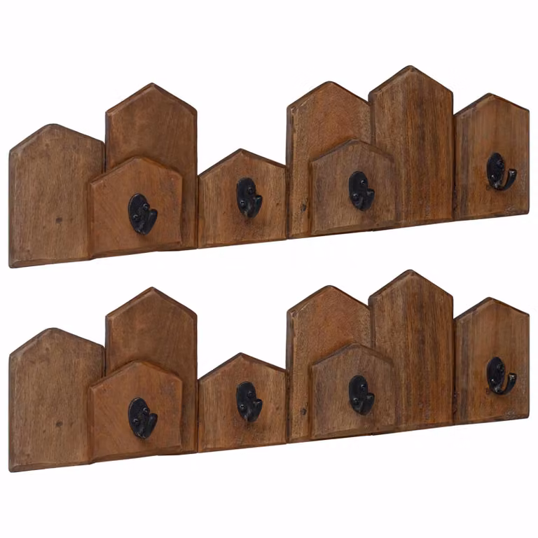Percha de madera y metal de estilo rústico vidaXL en color marrón y negro con ganchos distribuidos, An/P/Al: 48 x 15 x 1.7 cm