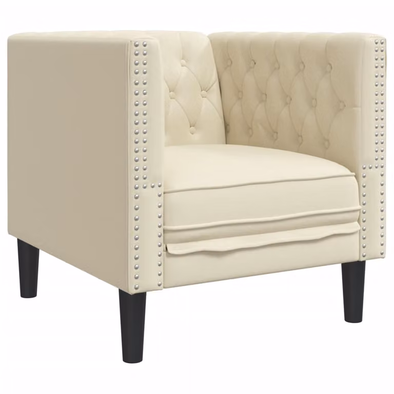 Sillón Chesterfield vidaXL en cuero artificial color blanco crema y beige