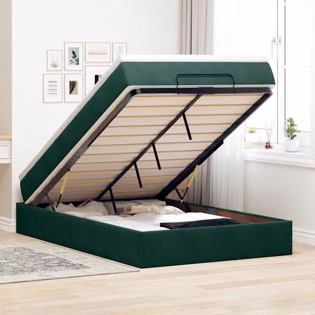 Estructura de cama otomana con colchón de terciopelo verde oscuro Maison Exclusive An/P/Al: 120 x 200 x 23,5 cm