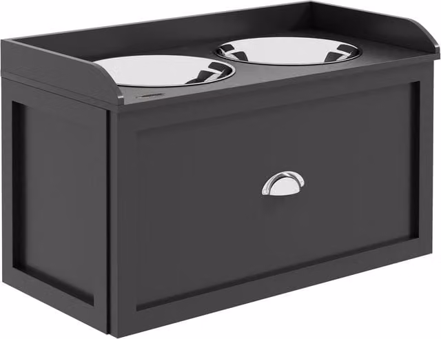 Soporte Elevado para Comederos de Perro NORTHIX con Cajón de Almacenamiento en Negro Mate