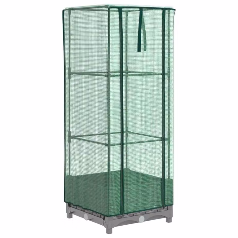Arriate elevado Syfax con cubierta de invernadero aspecto ratán en gris y verde, An/P/Al: 40 x 40 x 123 cm
